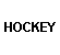 Two pixelated text frames side-by-side on gray background, left black 'HOCKEY', right red 'HOCKEY' with slight vertical offset in letterforms.