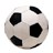 Pixelated soccer ball with black pentagonal patches on a white background, rendered in low-resolution style.