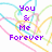 Pixelated text 'You & Me Forever' in purple over a white background with multicolored diagonal lines.
