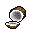 Pixelated coconut halves in various arrangements against a gray background, showing different quantities and orientations.