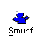 A static contact sheet showing two identical pixel art Smurf icons with text promoting 'badassbuddy.com' on a gray background.