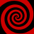 Four red and black spiral patterns arranged in a with central red cross, no visible text or animation changes