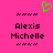 Bright pink background with black pixelated text "Alexis" and "Michelle" in two , green heart symbol above center