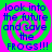 A static image with four identical showing blue text on a green and pink spiral background