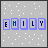 Gray background with white dots, blue-outlined letter spelling 'EMILY' in dark blue text showing animation changes across frames