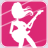 Pixelated white silhouette of a person holding an electric guitar against solid pink background, square crop with rounded corners.