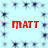 Red text 'MATT' appears four times on a light blue background with dark blue star-like patterns, arranged in two of two