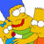 Yellow cartoon character with blue hair, red mouth, green shirt, and white eyes in pixelated style.