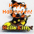 Animated Hello Kitty in witch costume with orange text changing across frames.