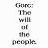 Three identical display text comparing Gore and Bush statements, with a repeated image of a man in a suit below