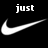 Black background with white text and Nike swoosh symbols arranged in a pattern, with one gray square in the bottom right corner