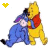A contact sheet of six animated frames showing Winnie the Pooh and Eeyore in a running pose with heart symbols above them.