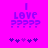 Pixelated text 'I LOVE ?????' in purple on bright pink background with five purple star icons below, showing slight variation in star positions