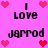 Pixelated pink background with black text "I Love Jarrod" and heart symbols in red and pink, arranged in a pattern
