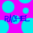 A static image with a bright pink background covered in large cyan circles, featuring the name "RACHEL" repeated twice in blue pixelated text.