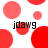 Red and pink circular shapes on white background with repeated text "jdawg" in black font.