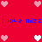 Red background with pink and white pixelated hearts arranged in a pattern, blue text repeating 'i love mizz' at top and bottom