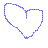A sequence of heart-shaped icons in purple and white with blue outlines, showing small dark purple square elements moving across the hearts.