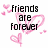 Pixelated graphic with black text 'friends are forever' overlaid on pink heart shapes and scattered hearts against white background.