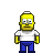 Pixelated character with yellow skin, white shirt, blue pants, and gray glasses against a solid gray background.