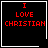 Four identical black square with red pixelated text "I LOVE CHRISTIAN" and white borders, each with a distinct white pixel symbol in the bottom-right corner