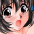 Anime-style character with large black eyes, short dark hair, and a red mouth, rendered in pixelated style with light skin tones.
