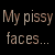 A 3x3 contact sheet of pixelated character faces from a Lord of the Rings-style animation with text overlays reading "My pissy faces..." and ".exceed yours!" on black backgrounds.