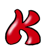 Red stylized 'K' shapes with rounded edges and black outlines on white backgrounds, displayed in a of three