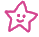 Two pink star-shaped icons with smiling faces on a gray background, one static and one animated with floating particles.