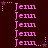 pink 'Jenn' text icons with star and dot animations on a dark red background