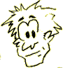 Five cartoon-style heads with spiky hair and yellow outlines on gray background, each showing distinct facial expressions.