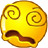 Yellow circular face with brown spiral eyes and a downturned mouth, showing subtle animation changes across frames.