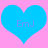 Two identical blue hearts on a pink background with 'EmJ' text inside each heart.