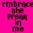 A bright pink background displays four identical text blocks arranged in a , each reading 'embrace the freak in me' in black pixelated font
