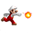 Pixelated character in red overalls and white shirt throws fireball, white hat, brown shoes, dynamic pose against white background.