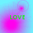 Four- of cyan and pink gradient backgrounds with green 'LOVE' text, each showing distinct circular light effects