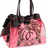 A static collage of fashion and shopping items including a pink rose-patterned handbag, a multicolor monogram handbag, a perfume bottle with box, light blue jeans, and a pink text reading 'Girls Got to SHOP! -Maddy'