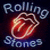 Pixelated static icon featuring the Rolling Stones' tongue logo with text above and below on a dark background.
