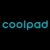 Pixelated cyan text 'coolpad' on black background with slight blur and color bleeding.