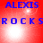 Red background with blue text 'ALEXIS ROCKS' in two , white light effects changing position across frames