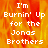 Pixelated text reads "I'm Burnin' Up for the Jonas Brothers" over a fiery orange-yellow background with visible pixelation and color blending.