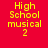 Red background with yellow pixelated text reading "High School musical 2" in four identical arranged in a