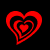 Two side-by-side animated frames of a red heart icon with black outlines on contrasting backgrounds, showing sequential frame changes in the heart's outline and background color.