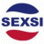 Static pixelated icon featuring a blue semicircle above and red semicircle below with bold dark blue text "SEXSI" in the center on white background.