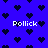 Blue background with repeating dark blue heart shapes and white text reading "Pollick" in four locations.