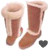 Two brown boots with light-colored fur trim, positioned side-by-side on a white background, accompanied by a small black heart shape.