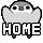 Pixelated character with rounded head and small feet, displaying multiple facial expressions above bold 'HOME' text on gray background.