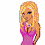 Pixelated image of a woman with long blonde hair in a pink dress, paired with partial views of other figures.