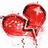 Red broken heart icon with white background, surrounded by black text containing phrases about closing eyes and feeling