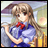 Pixelated anime-style character with long brown hair and red eyes, wearing a blue dress with red bow, standing against blurred background with text "Anime IM" and "com" on black right side.